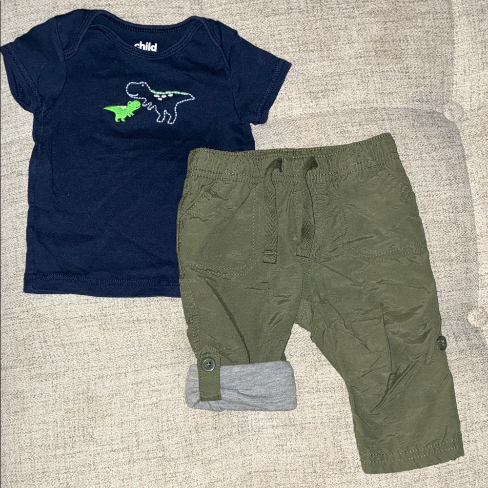 Carter's Blue Top and Olive Old Navy Pants Set